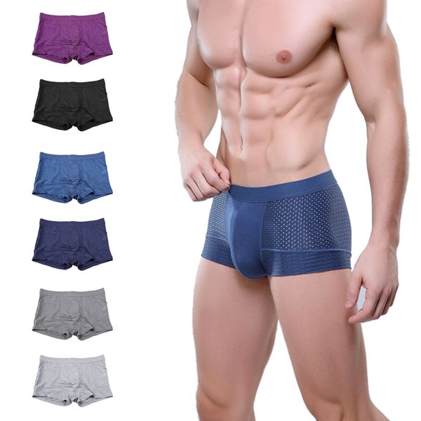 

wholesale-new men underwear brand boxers shorts mesh u convex bamboo men panties cool underpant male trunks, Black;white