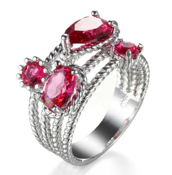 10 pezzi 1 lotto LuckyShine Fire Red Kunzite Quartz Multi-Color Cubic Zirconia Anelli in argento sterling 925 per le donne Regalo di Natale