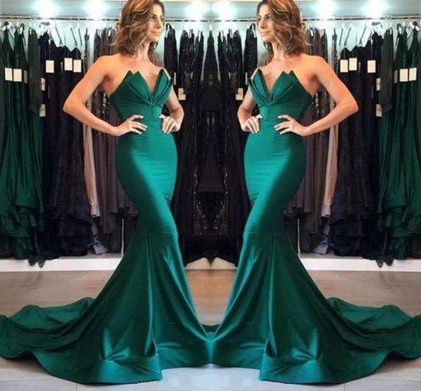 

элегантный охотник зеленый русалка платья выпускного вечера сексуальные без бретелек развертки поезд атласное длинное платье вечерние платья, Black