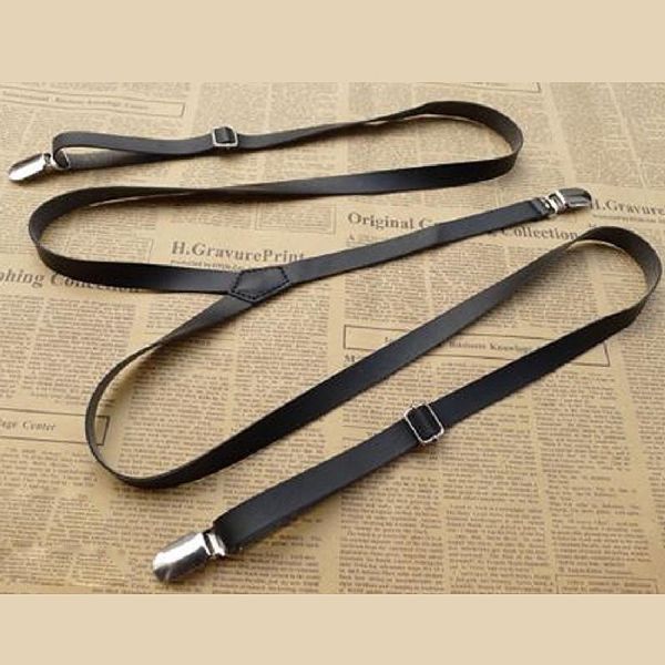 

wholesale- fashion 1.3*110cm mens womens leather suspenders y-back retro braces clip-on 6 colors, Black;white