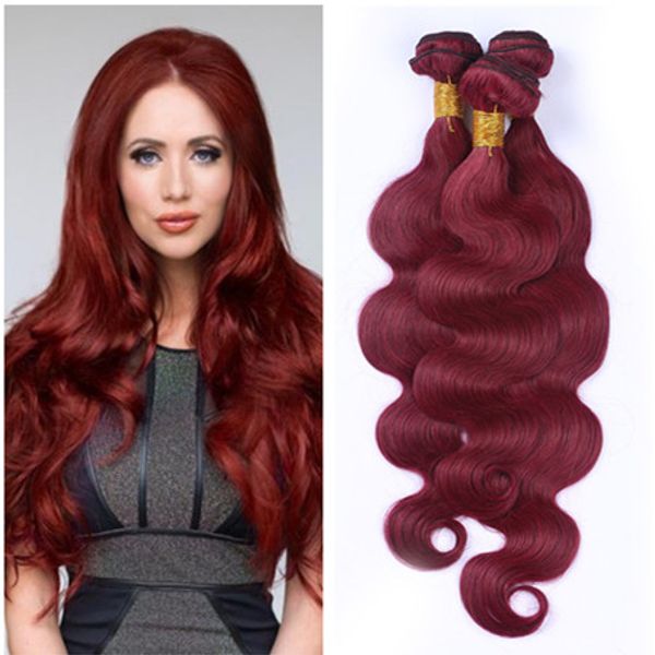 Перуанский бордовый человеческих волос Объемная волна Волнистые # 99J Burgundy Red Virgin Remy человеческих волос Плетение Связки 3шт Лот Двойные Утки