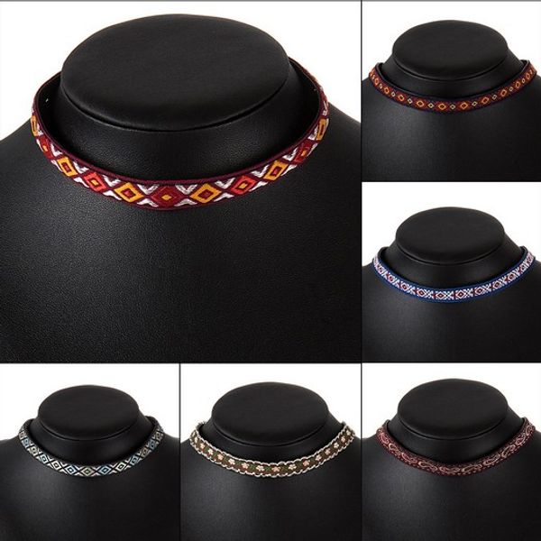 

personality womens chokers necklaces national embroidery fabric statement necklaces jewelry gifts, Golden;silver