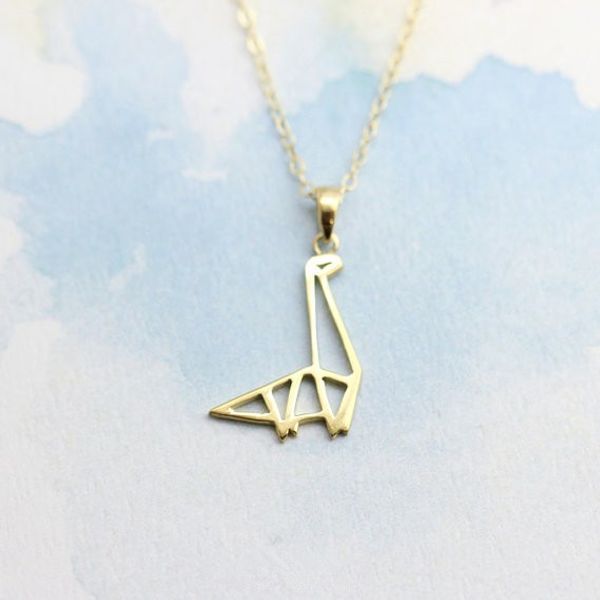 

10pcs delicate gold/silver origami pendant dinosour pendant necklace unique design dinosour symbol necklace