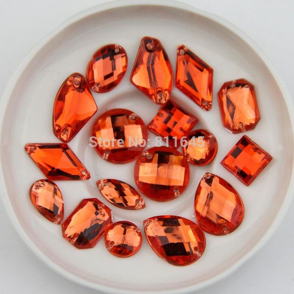 

Mix size 100pcs Orange color sewing on Rhinestone Sew On Acrylic Flatback mix shape Gems Strass Stones For Clothes Dress Crafts