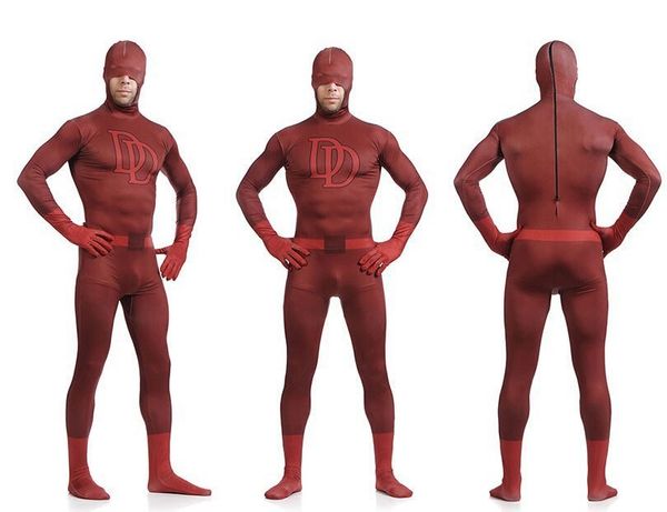 Унисекс взрослых детей полное тело dare devil lycra spandex супергероя zentai костюмы хеллоуин s m l xl xxl