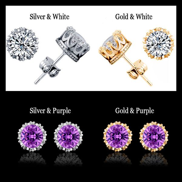 

Band New Crown Wedding Stud Earrings For Women New 925 Sterling Silver CZ Simulated Diamonds Engagement Jewelry Crystal Ear Rings