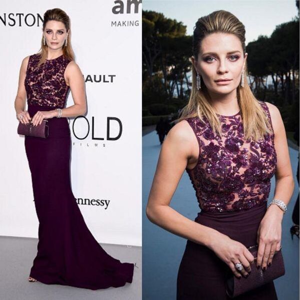 

2019 zuhair murad grape applique sequins celebrity red carpet dresses amazing shiny crew full length mermaid occasion evening dress, Black;red