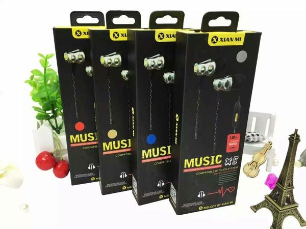 

3.5 mm x-5 in-ear earphone headphone stereo headset with mic and remote for samsung s6 i9800 s6edge s5 with retail pack