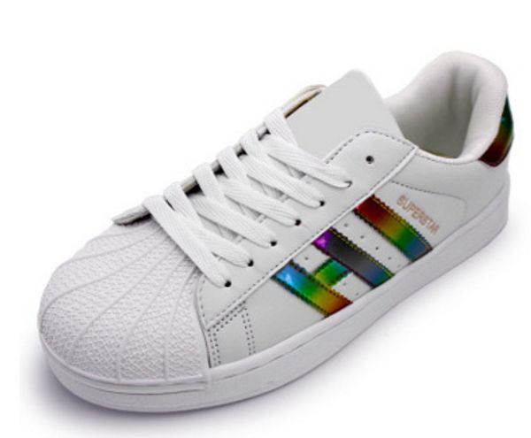 

classic style sport women casual shoes superstar shoe lace up women men flats bright laser shoes size 36-44, Black