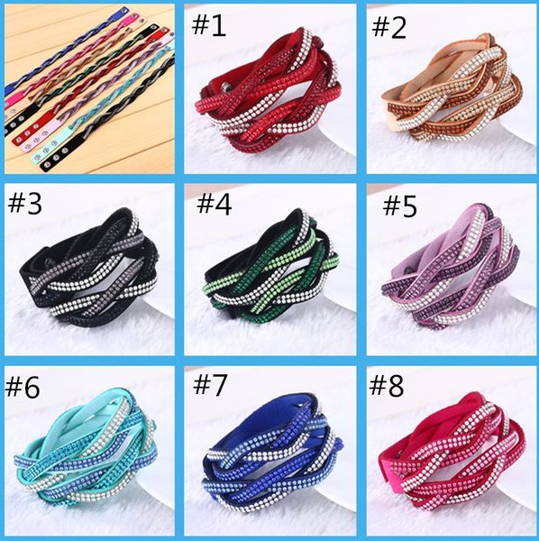 

2021 new rhinestone crystal wrap bracelets double wrap leather bracelet full crystal paved wristband with good price, Golden;silver