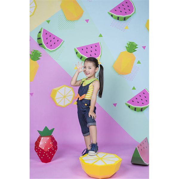 Cartoon Wassermelone Ananas Bunte Fotoshooting Hintergrund Vinyl Kinder Kinder Studio Fotografie Hintergrund für Mädchen Porträt Kulissen