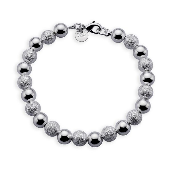 

matt design women's sterling silver bracelet hollow bead chain 8mm 8 inches, Black