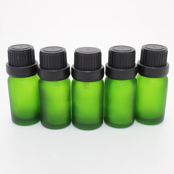 768 pezzi / cartone 10ml flaconi contagocce in vetro verde smerigliato flaconi di liquido 10CC con coperchi antimanomissione a testa grande per profumo di aromaterapia