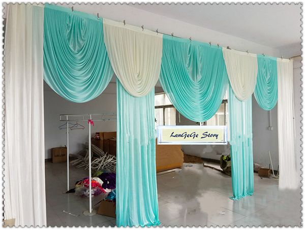 Ivory Turquoise Wedding Party Drapes Swags Fit 10ft 20ft Back