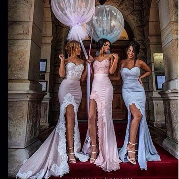 

long bridesmaid dresses strapless sweetheart front split lace bridesmaid gowns floor length bridesmaid wear new arrival mermaid, White;pink