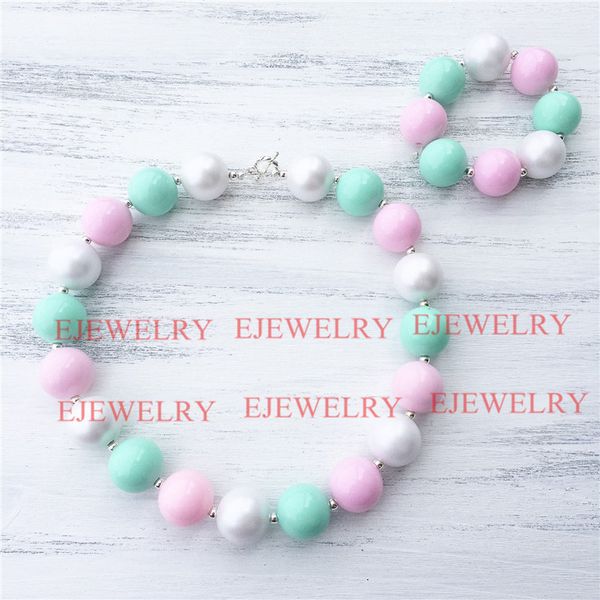 

blue pink acrylic beads white pearl beads chunky kids necklace girl chunky necklace&bracelet setcb814, Silver