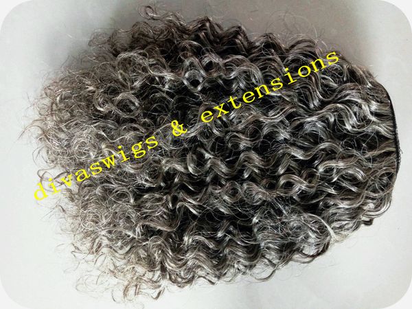 100g-140g graues, verworrenes Afro-Puff-Echthaar, Pferdeschwanz-Haarverlängerung, schwarzer Kordelzug, zwei Kämme, jungfräuliches graues Pferdeschwanz-Haarteil zu verkaufen