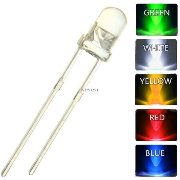 

Dhl f5 5 color ultra bright 5mm round water clear green yellow blue white red led light lamp emitting diode