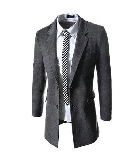 

fall-2016 autumn and winter male double pocket single breasted medium-long wool coat men trench coat outerwear casacos pea coat, Black