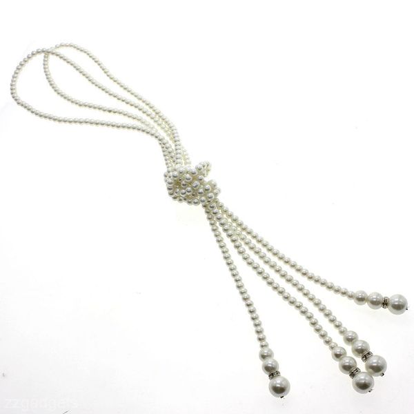 

elegant white artificial pearls knot long sweater chain necklace #r571, Silver