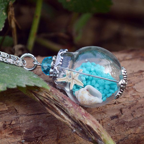 

new wish drift bottle pendant necklace glass bottle starfish conch pearls pendant necklace romantic jewelry valentine's day gift, Silver