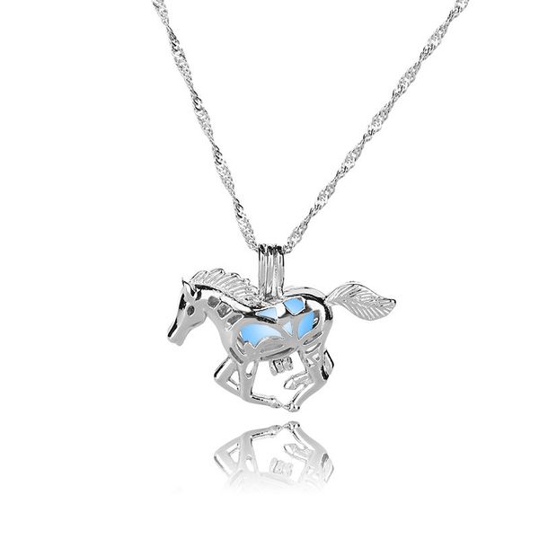 

Hot sale Horse pearl cage pendant necklaces glow in the dark Open Hollow luminous animal Charm Locket necklace For women s Fashion Jewelry