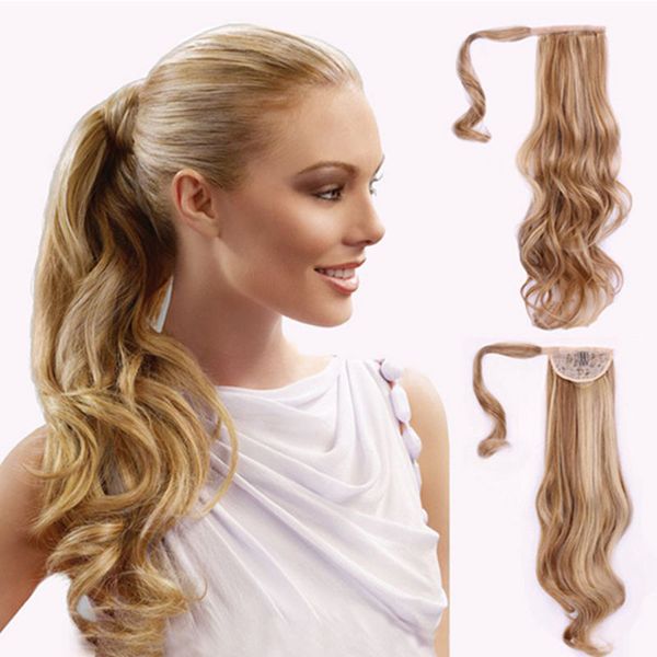 Clip Ponytail Extension Extensions Синтетические курчавые волнистые волосы Кусочки для волос 24 дюйма 120G Drawsring пони хвосты женские мода