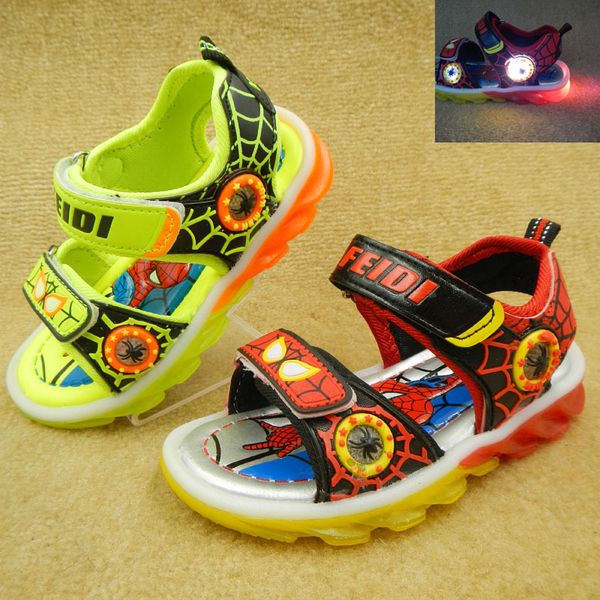 

2016 carton led shoes spider-man kids shoes big boys shoes kids sandals size 31-36 1 lot = 6 pairs, Black;red