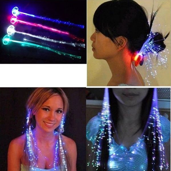 

Luminous Light Up LED Hair Extension Flash Braid Party Girl Hair Glow by Fiber Optic Christmas Halloween Night Lights Decoration 1806013