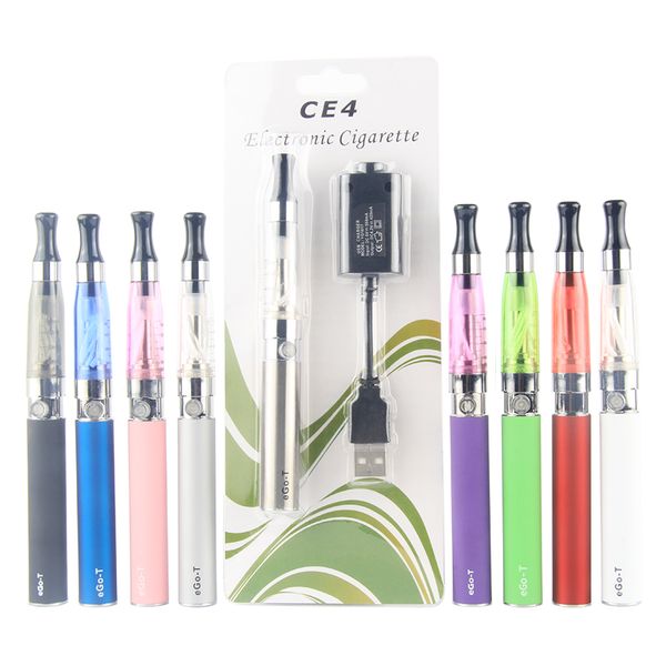 Vaper eGo T CE4 Vape Pen Single Starter Kit Blister Pack 650 900 1100mAh E Sigaretta Vapes Batteria CE4 Atomizzatore Clearomizer Vaporizzatore Serbatoio