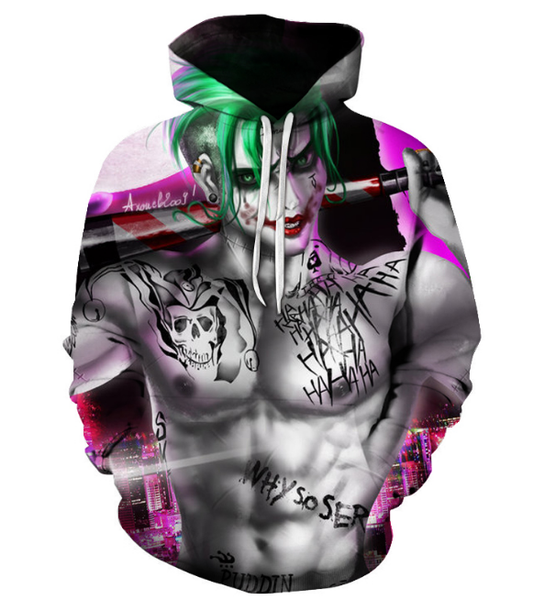 

самоубийство команды новые моды женщины / мужчины фильм joker забавный 3d printed повседневный толстовки толстовка plus размер p32, Black