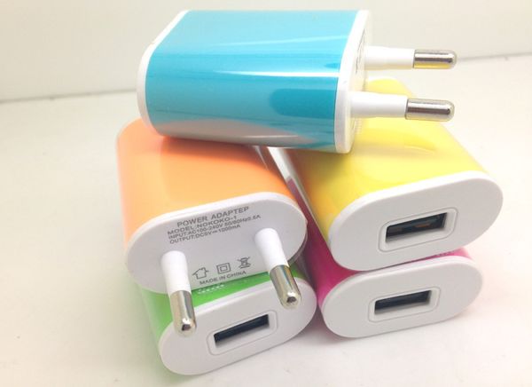 Candy Colorful EU US Plug Caricatore da muro USB Adattatore di alimentazione CA da viaggio completo 1A per iPhone 6 6S SE 5S Samsung S6 S7 Note 4 5 HTC LG Smart Phone