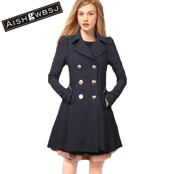 

wholesale- aishgwbsj 2017 new spring autumn fashion women trench coat turn-down collar double breasted long outerwear slim overcoats zp197, Tan;black