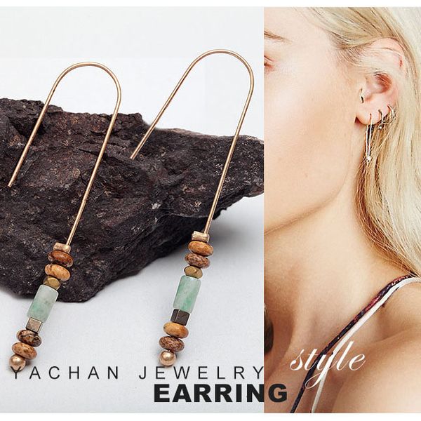 

2017 fashion jewelry, original mixed color natural stone, fashion retro long paragraph ms. earrings, jewelry set wholesale, Silver