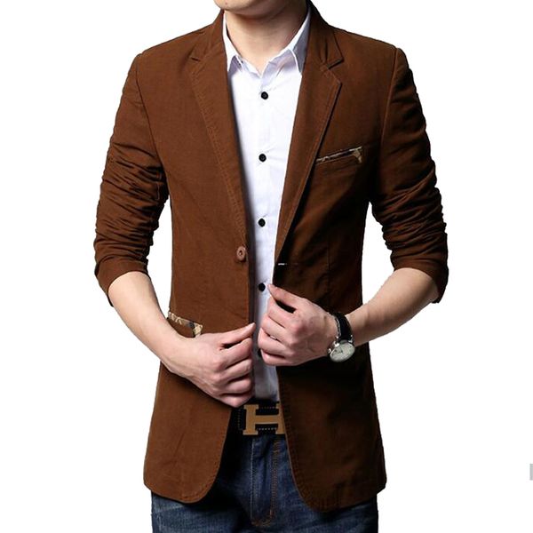 Wholesale-Hot Sale 2016 New Sping Fashion  Blazer Cotton Men Casual Suit Jacket Men Casual Fit Suits Two Button Men Suit Men 6XL
