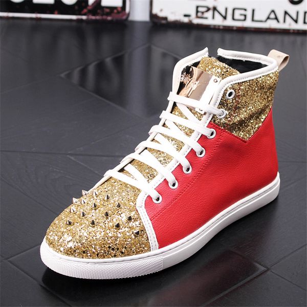 

high-glitter men's nightclub ankle casual fashion new skate lace-up brand man shoes boots mens young rivets arrival flats party zip asu, Black