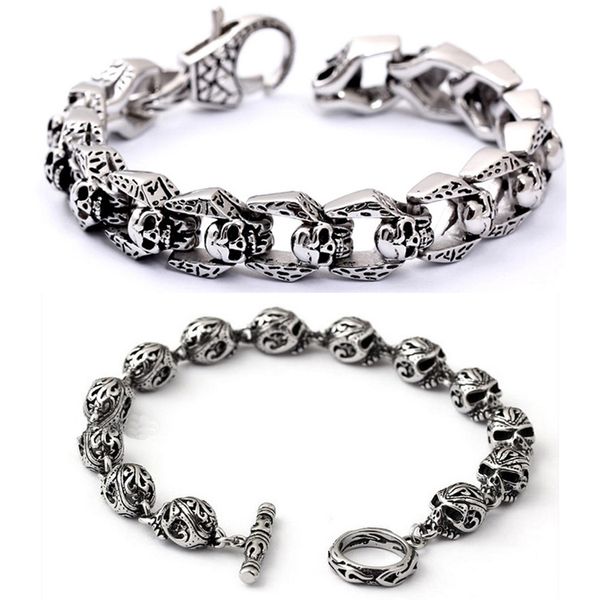 Personalità Acciaio al titanio Catene con teschio Bracciali Braccialetti esagerati Bracciale Gioielli vintage Brace pizzo Alta qualità