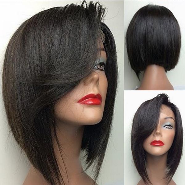

short bob style wigs synthetic lace front hair wigs short female haircut with baby hair for black women dhl cheap