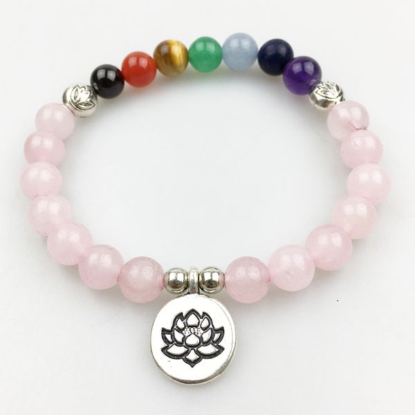 SN1182 Braccialetto del Chakra del progettista del braccialetto della ragazza di vendita calda della ragazza 7 Braccialetto naturale del loto di yoga della pietra Migliore regalo di compleanno per lei