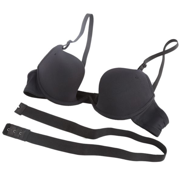 

wholesale-women deep u plunge shaped bra lowcut halter convertible multiway push up bra, Red;black