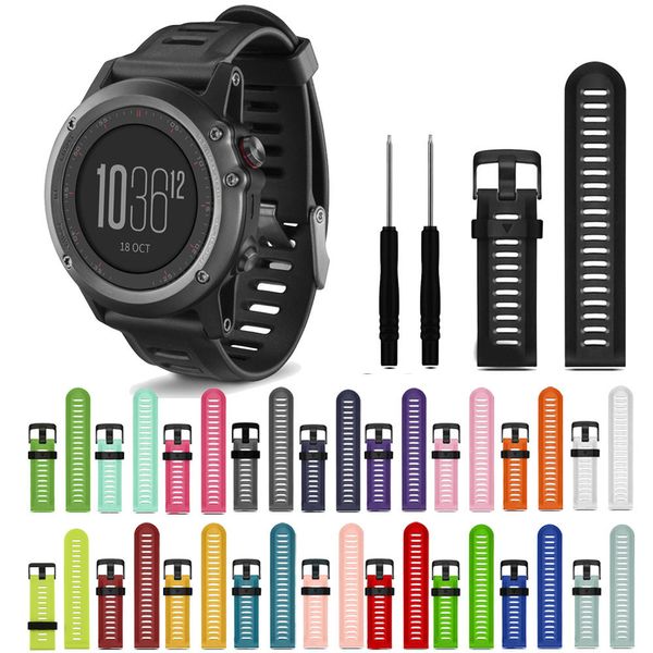 

wholesale- susenstone 19 color silicone watchband horloge bandjes bracelet +watch strap tool saat kordonu silikon for garmin 3 hr, Black;brown