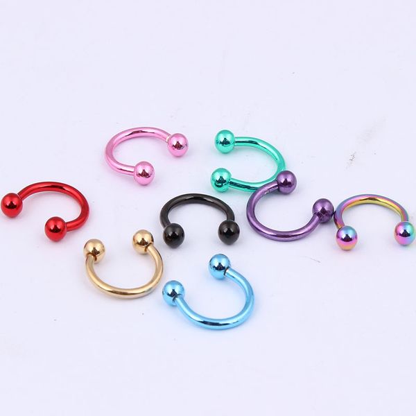 

wholesale-op-new arrive 1.2*8*3mm horseshoe body piercing 100pcs surgical stainless steel electrophoresis colors nose ring, Silver
