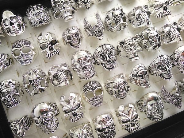

skull skeleton gothic biker rings men's rock punk ring party favor styles mix wholesale fashoin cool jewelry lots hot, Golden;silver