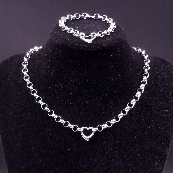 

new charm for women's silver stainless steel heart necklace bracelet round chain