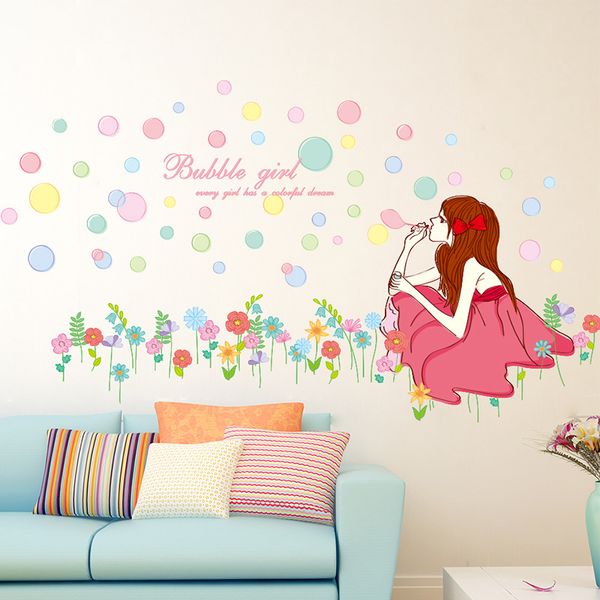 Bubble The Grassland Wall Art Mural Poster Pretty Girl Blowing Bubbles Stickers Every S Dream E Decals Removable