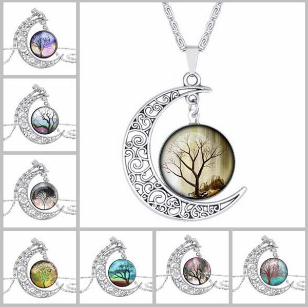 

мода стекла луны времени драгоценный камень ожерелье урожай серебряный цвет ювелирные изделия дерево жизни art picture подвеска ожерелье для, Silver