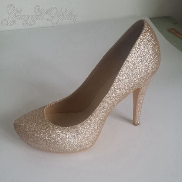 Real Image Gold Wedding Shoes Womens Pumps High Heels Custom Made