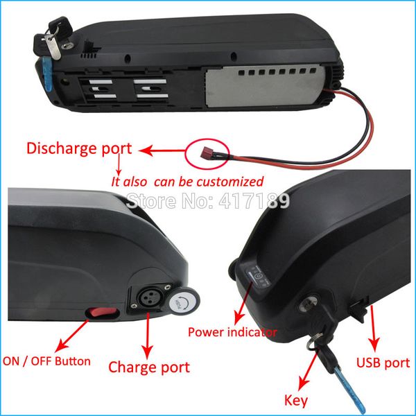 

500w 36v hailong battery 36v 14.5ah electric bike battery use panasonic 2900mah cell with 15a bms 42v 2a charger tax