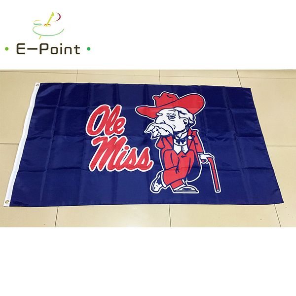 NCAA Ole Miss Rebels Polyester-Flagge, 150 cm x 90 cm, Flagge, Banner, Dekoration, fliegende Geschenke für Zuhause, Garten, Outdoor