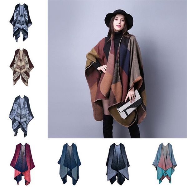 

new autumn winter woman girls plaid scarves fashion cape cloak thickening warm scarf ba543, Black
